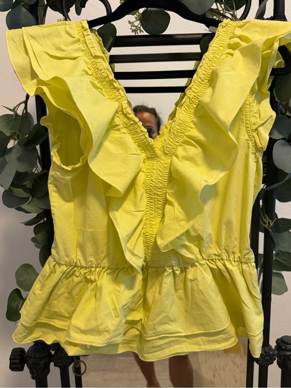 CeCe Lemon Yellow Ruffle V-Neck Peplum Top